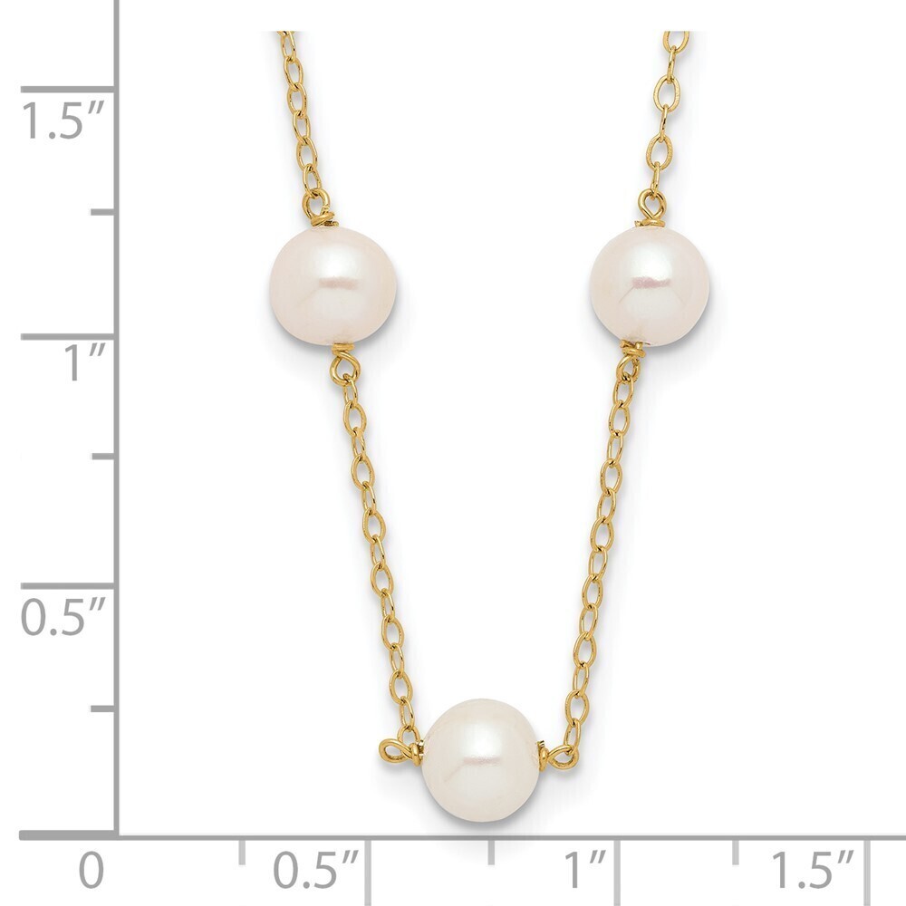 14k Yellow Gold 5.5-6.5mm White Near Round Fw Cultured Pearl 12-station Necklace - Picture 4 of 4